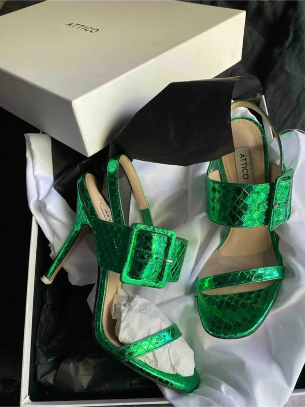 The Attico Green Metallic Leather Sandals - Picture 4 of 8